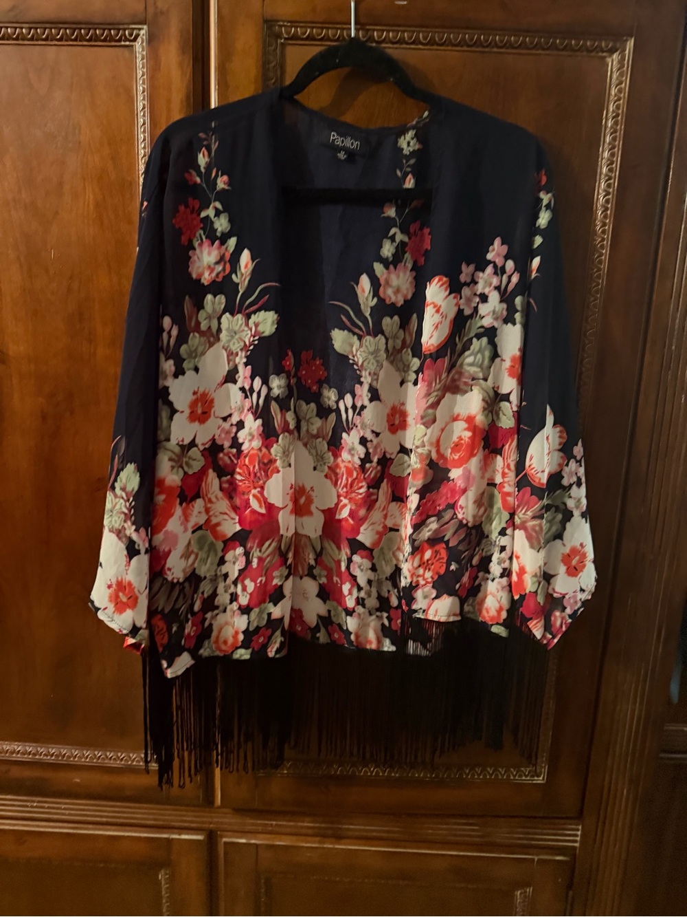 Women’s Papillon Navy Floral Fringe Kimono